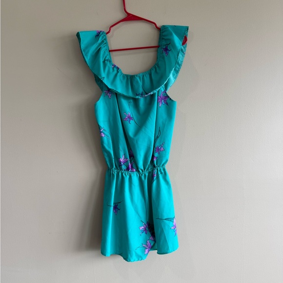 Turquoise Floral Ruffle Romper - Picture 6 of 6
